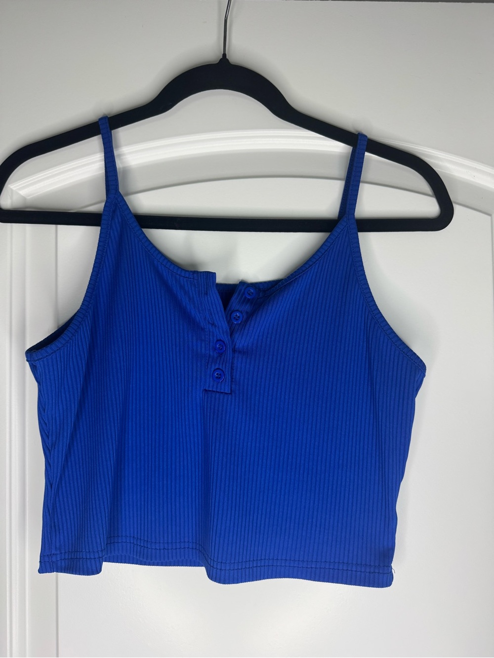 Blue Ribbed Henley Cami Top